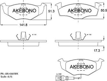 Akebono AN-4361WKE - Комплект спирачно феродо, дискови спирачки vvparts.bg