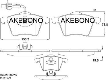 Akebono AN-4363WKE - Комплект спирачно феродо, дискови спирачки vvparts.bg