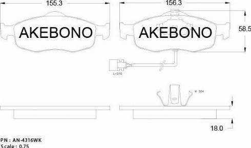 Akebono AN-4316WKE - Комплект спирачно феродо, дискови спирачки vvparts.bg