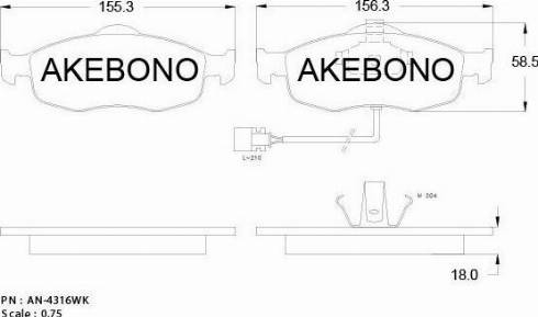 Akebono AN-4316WK - Комплект спирачно феродо, дискови спирачки vvparts.bg