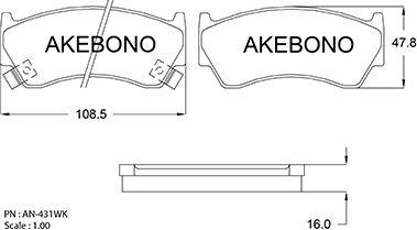Akebono AN-431WK - Комплект спирачно феродо, дискови спирачки vvparts.bg