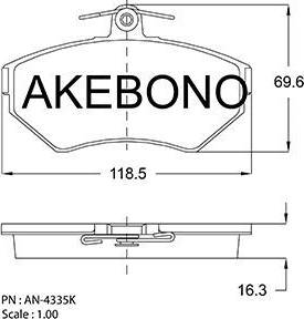 Akebono AN-4335K - Комплект спирачно феродо, дискови спирачки vvparts.bg