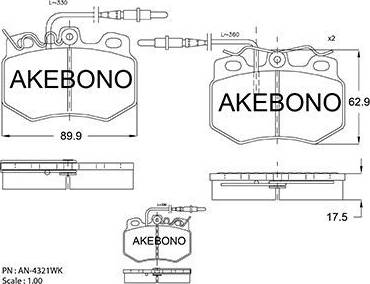 Akebono AN-4321WK - Комплект спирачно феродо, дискови спирачки vvparts.bg