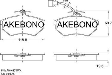 Akebono AN-4374WKE - Комплект спирачно феродо, дискови спирачки vvparts.bg