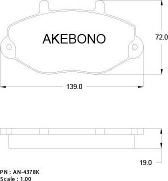 Akebono AN-4378K - Комплект спирачно феродо, дискови спирачки vvparts.bg