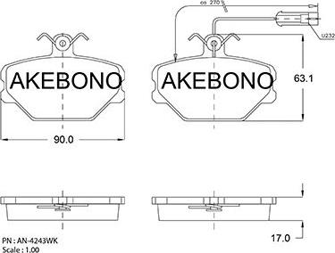 Akebono AN-4243WK - Комплект спирачно феродо, дискови спирачки vvparts.bg