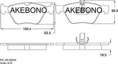 Akebono AN-4265K - Комплект спирачно феродо, дискови спирачки vvparts.bg