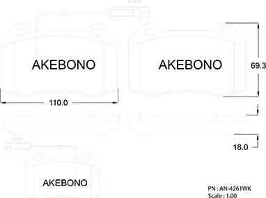 Akebono AN-4261WKE - Комплект спирачно феродо, дискови спирачки vvparts.bg