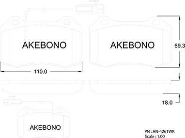 Akebono AN-4261WK - Комплект спирачно феродо, дискови спирачки vvparts.bg
