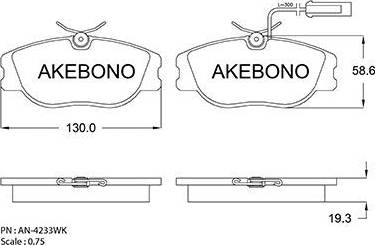 Akebono AN-4233WK - Комплект спирачно феродо, дискови спирачки vvparts.bg