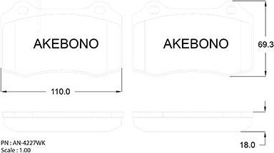 Akebono AN-4227WKE - Комплект спирачно феродо, дискови спирачки vvparts.bg