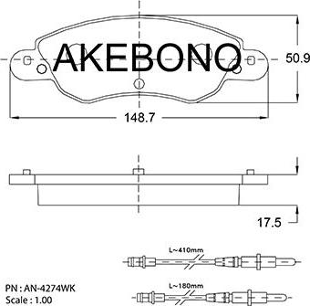 Akebono AN-4274WKE - Комплект спирачно феродо, дискови спирачки vvparts.bg