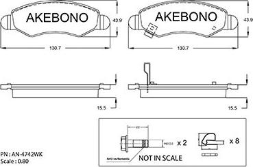 Akebono AN-4742WKE - Комплект спирачно феродо, дискови спирачки vvparts.bg