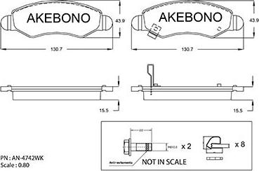 Akebono AN-4742WK - Комплект спирачно феродо, дискови спирачки vvparts.bg