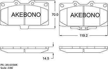 Akebono AN-615WKE - Комплект спирачно феродо, дискови спирачки vvparts.bg