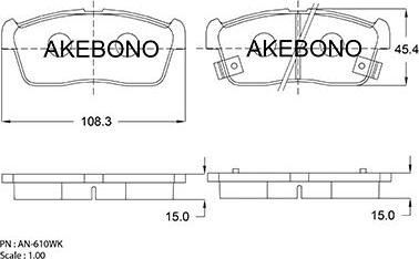 Akebono AN-610WK - Комплект спирачно феродо, дискови спирачки vvparts.bg