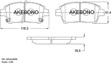 Akebono AN-634WK - Комплект спирачно феродо, дискови спирачки vvparts.bg