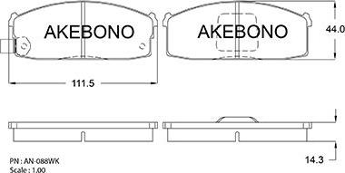 Akebono AN-088WKE - Комплект спирачно феродо, дискови спирачки vvparts.bg