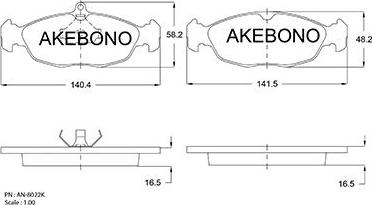 Akebono AN-8022K - Комплект спирачно феродо, дискови спирачки vvparts.bg