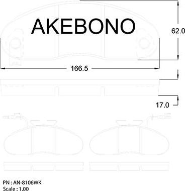 Akebono AN-8106WK - Комплект спирачно феродо, дискови спирачки vvparts.bg