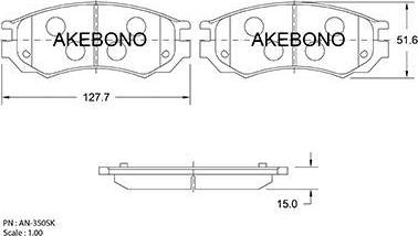 Akebono AN-350SK - Комплект спирачно феродо, дискови спирачки vvparts.bg