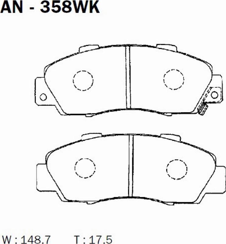 Akebono AN-358WK - Комплект спирачно феродо, дискови спирачки vvparts.bg