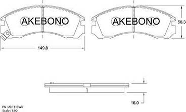 Akebono AN-313WK - Комплект спирачно феродо, дискови спирачки vvparts.bg