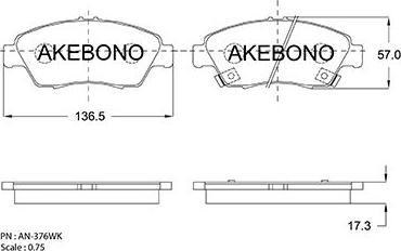 Akebono AN-376WKE - Комплект спирачно феродо, дискови спирачки vvparts.bg