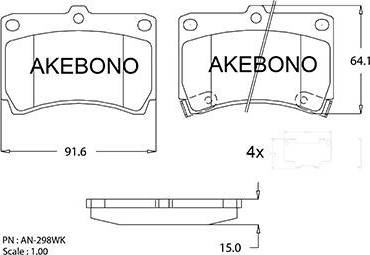 Akebono AN-298WK - Комплект спирачно феродо, дискови спирачки vvparts.bg