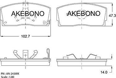 Akebono AN-243WKE - Комплект спирачно феродо, дискови спирачки vvparts.bg