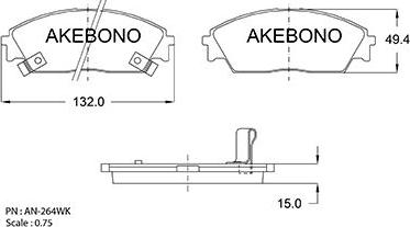 Akebono AN-264WKE - Комплект спирачно феродо, дискови спирачки vvparts.bg