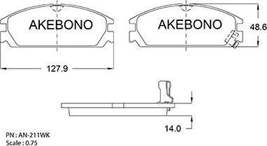 Akebono AN-211WK - Комплект спирачно феродо, дискови спирачки vvparts.bg