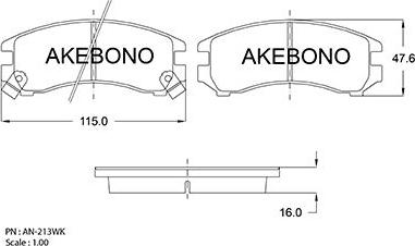 Akebono AN-213WKE - Комплект спирачно феродо, дискови спирачки vvparts.bg