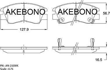 Akebono AN-233WK - Комплект спирачно феродо, дискови спирачки vvparts.bg