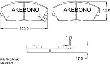 Akebono AN-274WKE - Комплект спирачно феродо, дискови спирачки vvparts.bg