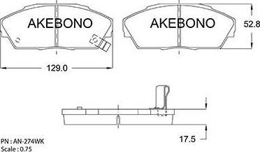 Akebono AN-274WK - Комплект спирачно феродо, дискови спирачки vvparts.bg