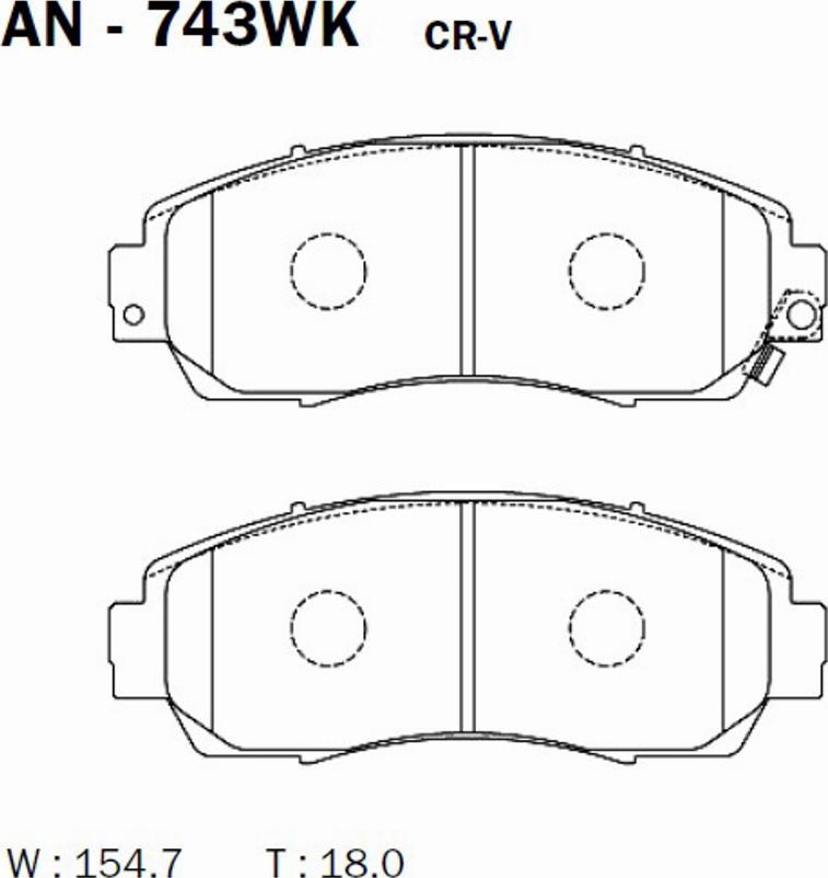 Akebono AN-743WK - Комплект спирачно феродо, дискови спирачки vvparts.bg