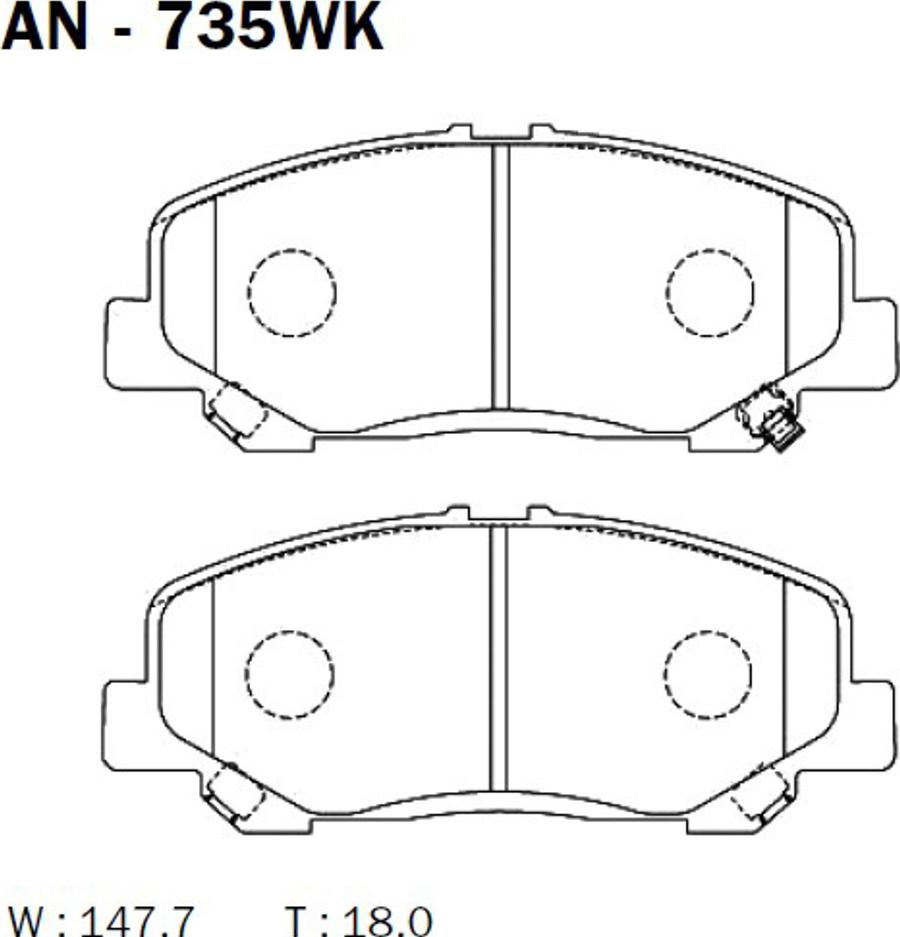 Akebono AN-735WK - Комплект спирачно феродо, дискови спирачки vvparts.bg