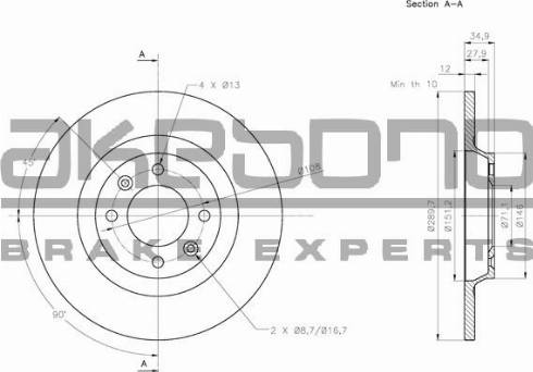 Akebono BN-0991E - Спирачен диск vvparts.bg