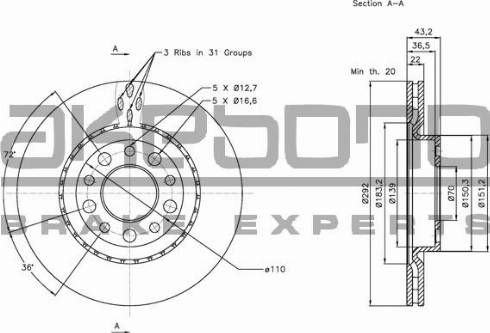 Akebono BN-0952 - Спирачен диск vvparts.bg