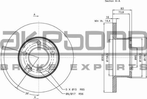 Akebono BN-0921E - Спирачен диск vvparts.bg