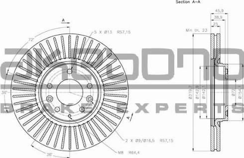 Akebono BN-0975E - Спирачен диск vvparts.bg