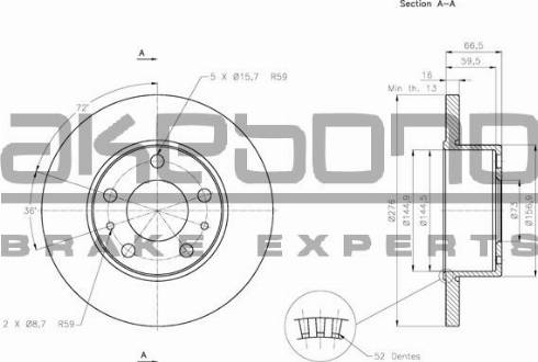 Akebono BN-0554E - Спирачен диск vvparts.bg