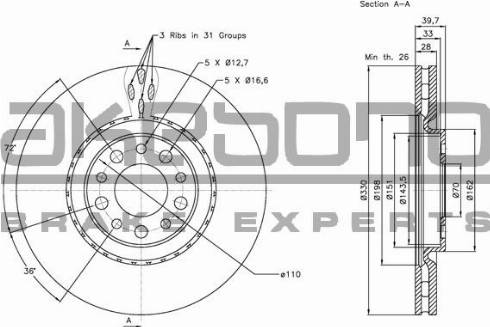 Akebono BN-0525 - Спирачен диск vvparts.bg