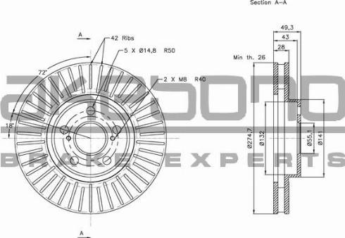 Akebono BN-0526 - Спирачен диск vvparts.bg