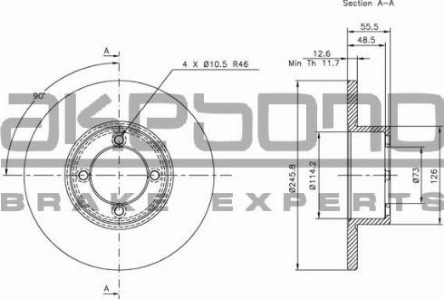 Akebono BN-0654E - Спирачен диск vvparts.bg