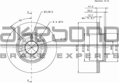 Akebono BN-0043E - Спирачен диск vvparts.bg