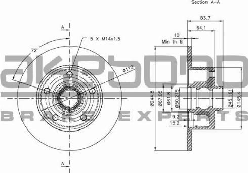 Akebono BN-0142E - Спирачен диск vvparts.bg