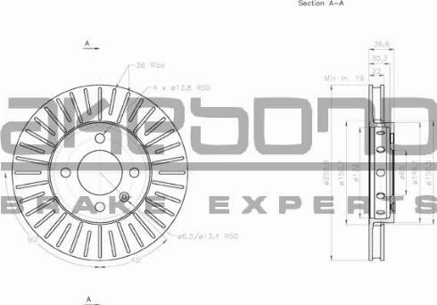 Akebono BN-0136 - Спирачен диск vvparts.bg