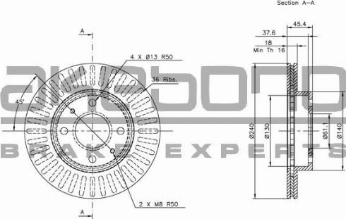 Akebono BN-0867E - Спирачен диск vvparts.bg